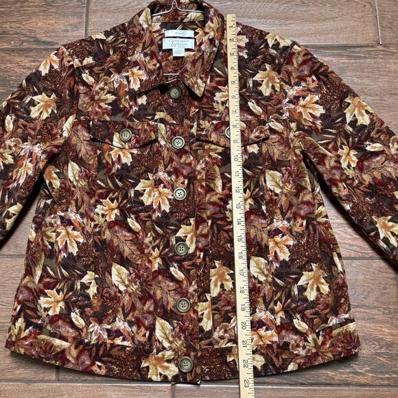 AUTUM LEAVES CHRISTOPHER BANKS Faux Suede JEAN JACKET Stretch Brown Orange PM - Picture 4 of 7